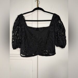 Flying Tomato Black Lace Cropped Blouse size M